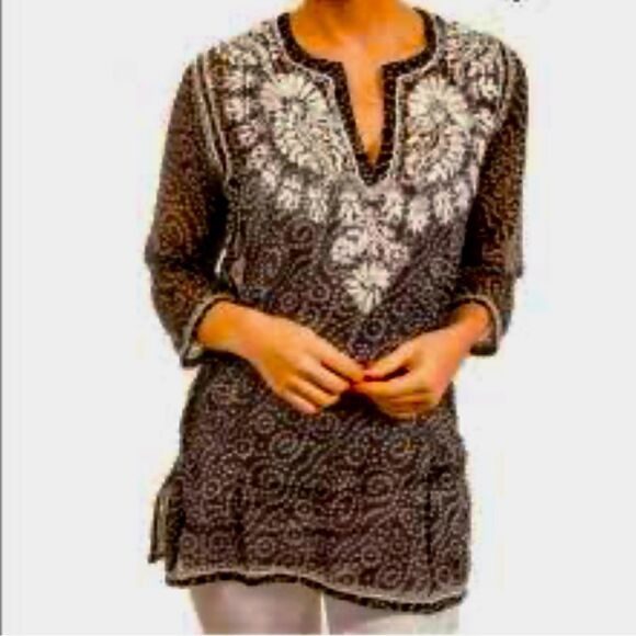 Gretchen Scott sheer, Swirly Pearl tunic top. - Picture 1 of 5